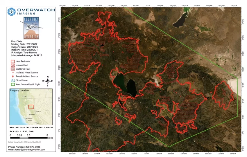 satellite image showing infrared data from 2021 Dixie Fire