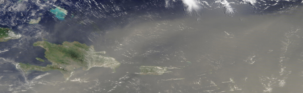 Satellite image of 2020 Saharan Dust storm over Puerto Rico