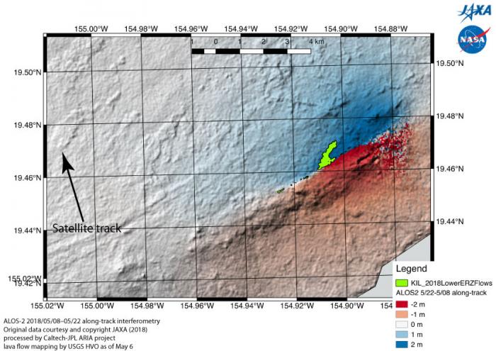 Image analyzing ground movement during volcano eruption