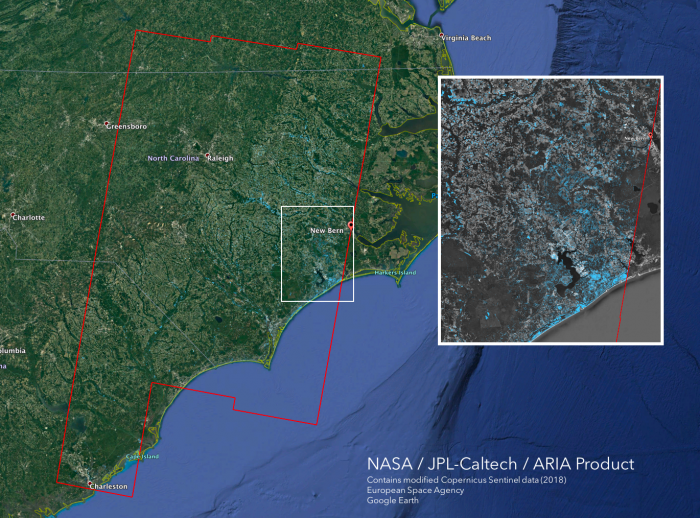 ARIA flood extent map south of Virginia Beach, Virginia 