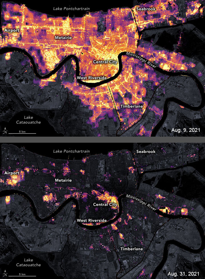 Suomi NPP imagery of power outages in New Orleans. 