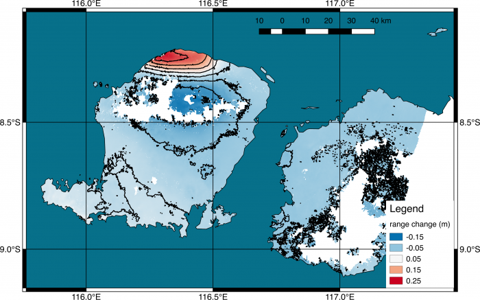 Grid map of earthquake fault under Lombok island. 