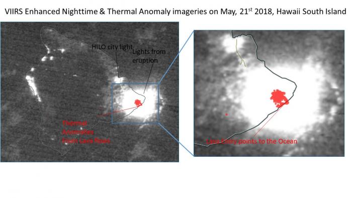 Image of VIIRS Day/Night Band and Thermal Anomalies from the Kilaeua Eruption