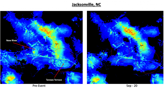Image of Black Marble nighttime data over Hurricane Florence.