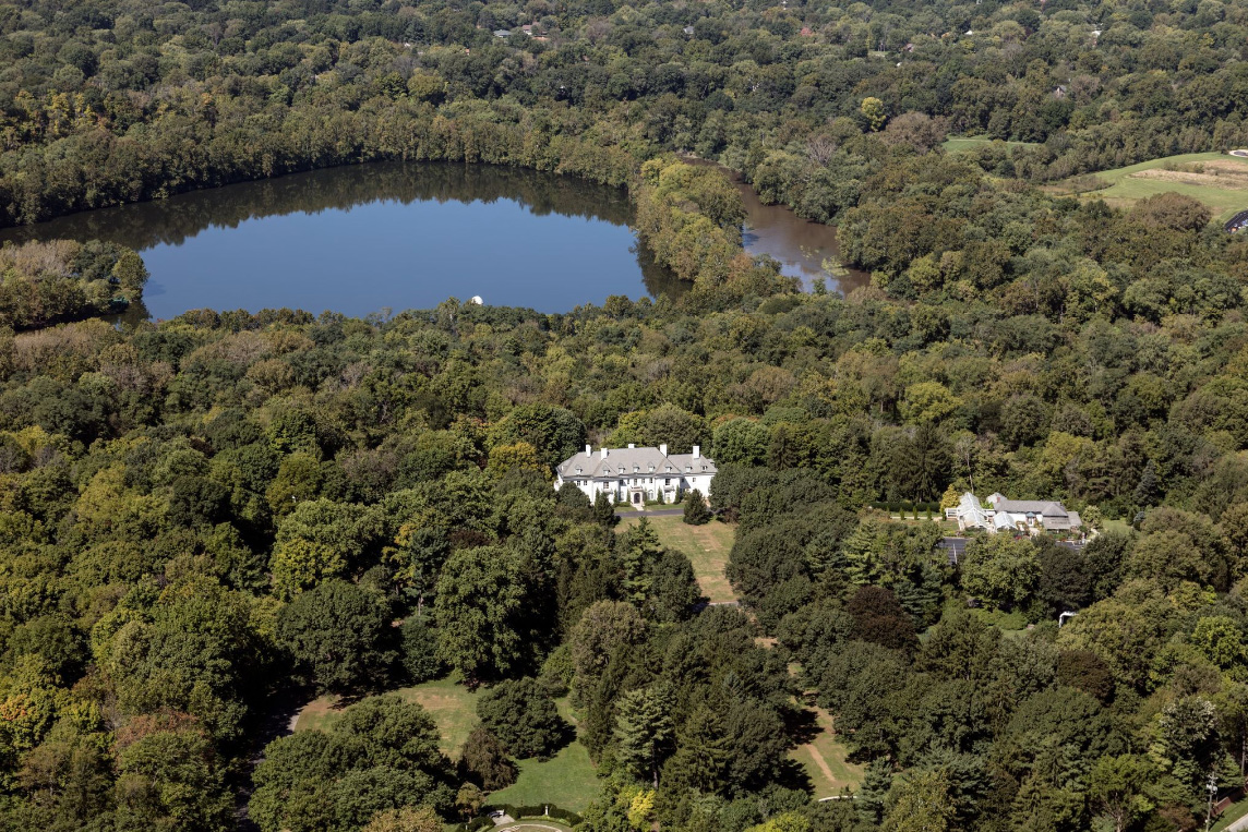 Aerial view of Oldfields, also known as the Lilly House and Gardens in Indianapolis, Indiana.