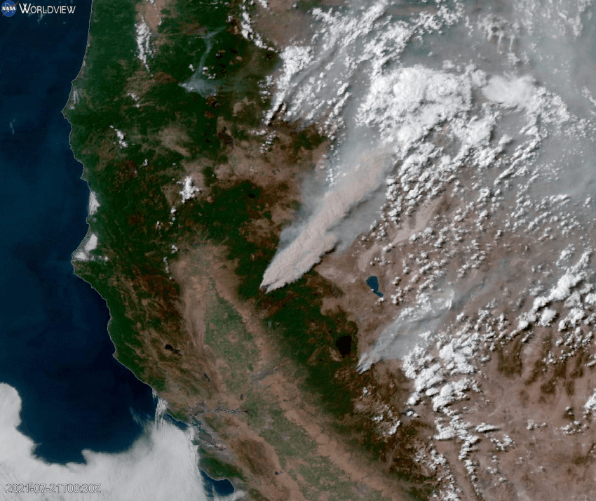 GOES-West animation of smoke from the Dixie fire.