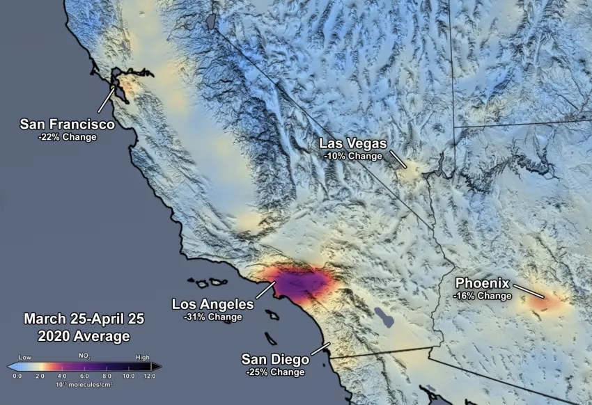 satellite image of air pollution over the western US
