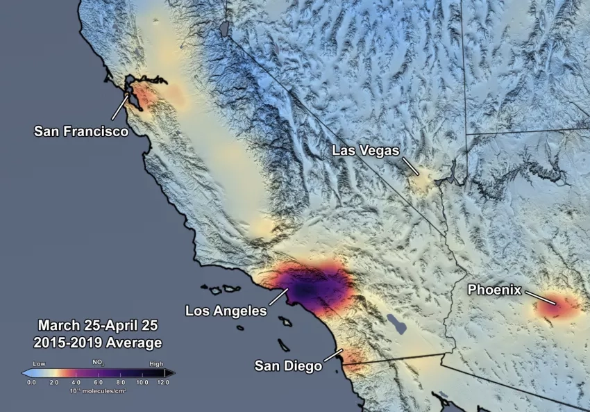 satellite data image showing air pollution in the Western US