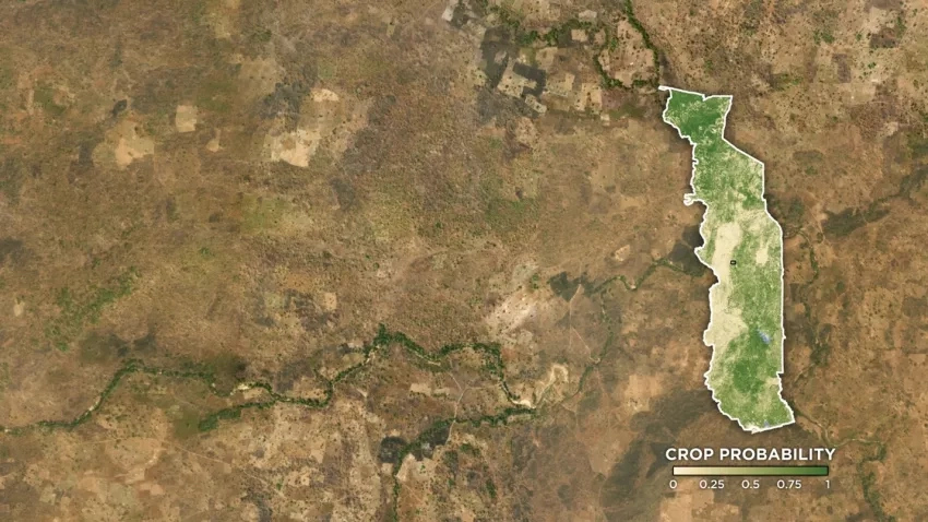 satellite image of crops in Togo, Africa.