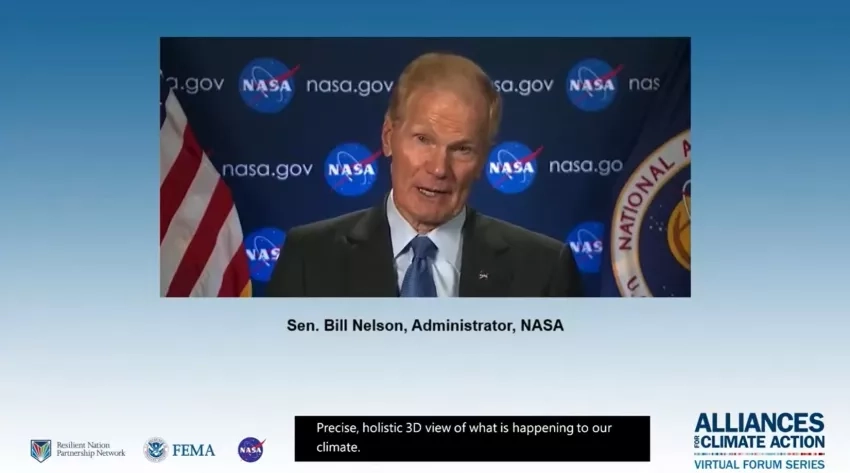 NASA Administrator Sen. Bill Nelson speaks at the Alliances for Climate Action virtual forum series. Credits: NASA, FEMA