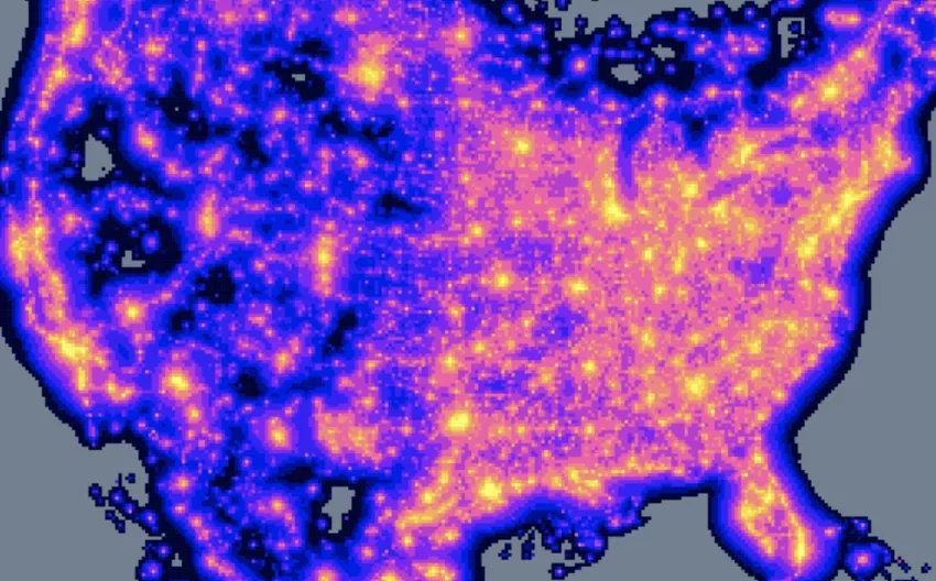 satellite image of USA showing brightness