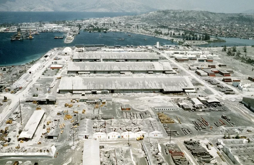 Ash covers the Subic Bay naval station following the eruption of Mount Pinatubo in 1991. Credits: U.S. Navy/SGT PAUL BISHOP