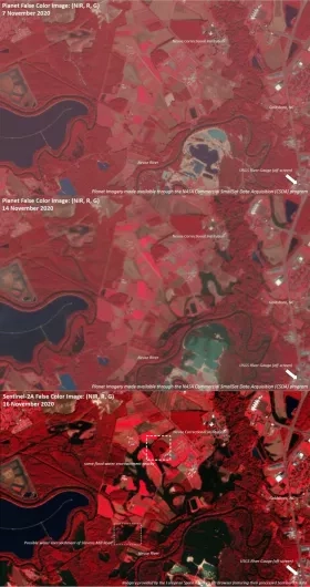 three satellite images of NC river