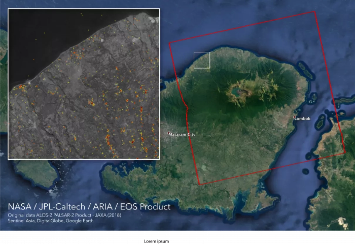 Image of a AIRA damage proxy map of Lombok, Indonesia Earthquake