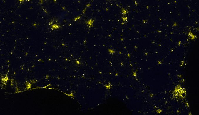 Image showing the intensity of the city lights post Hurricane Michael