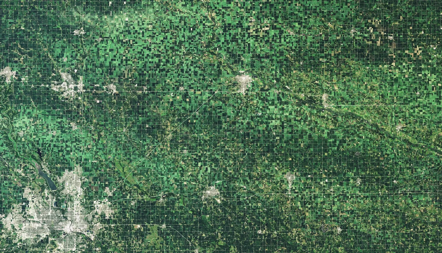 The Operational Land Imager (OLI) on Landsat 8 captured an image of storm-damaged fields around Marshalltown, Iowa, on August 11th, 2020. Credit: NASA Earth Observatory