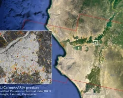 Damage Proxy Map (DPM) from ARIA team at NASA JPL depicting areas that are likely damaged by the recent Mw 6.2 July 30, 2021 earthquake beneath the ESE of Sullana, Peru. 