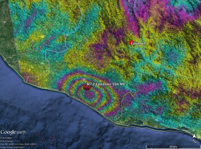 Image of InSAR map of deformation due to M7.2 Oaxaca Earthquake
