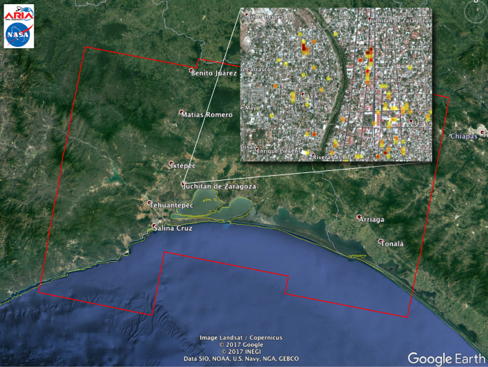 Satellite images of Radar that Detects Damage Caused by September 2017 M8.1 Chiapas Earthquake in Mexico