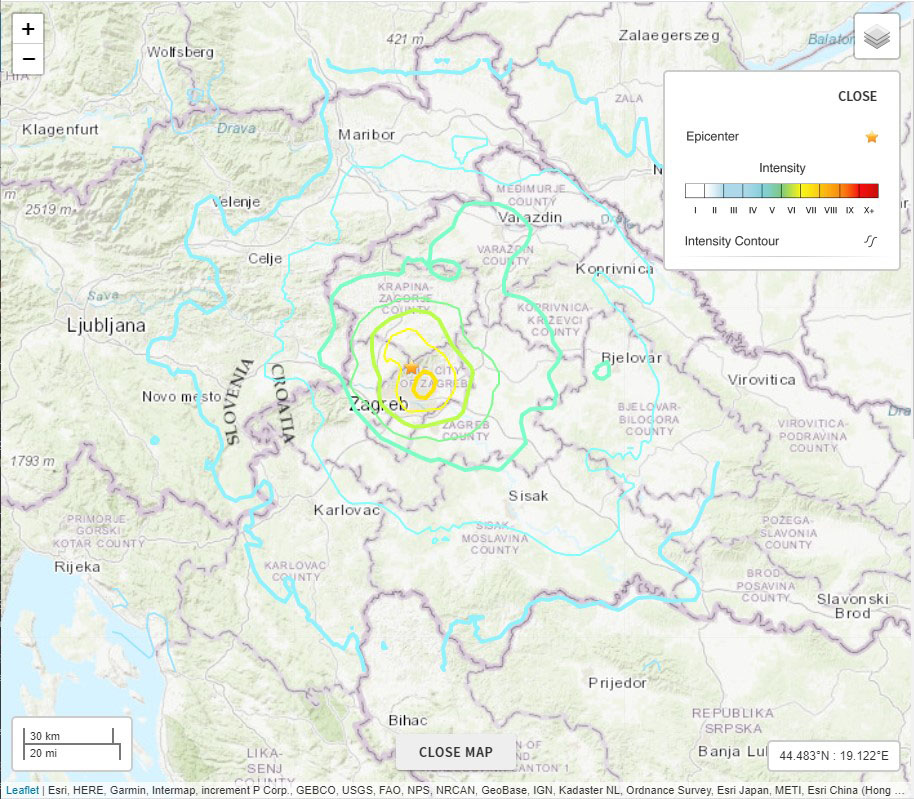 Croatia Earthquake 2020 Map