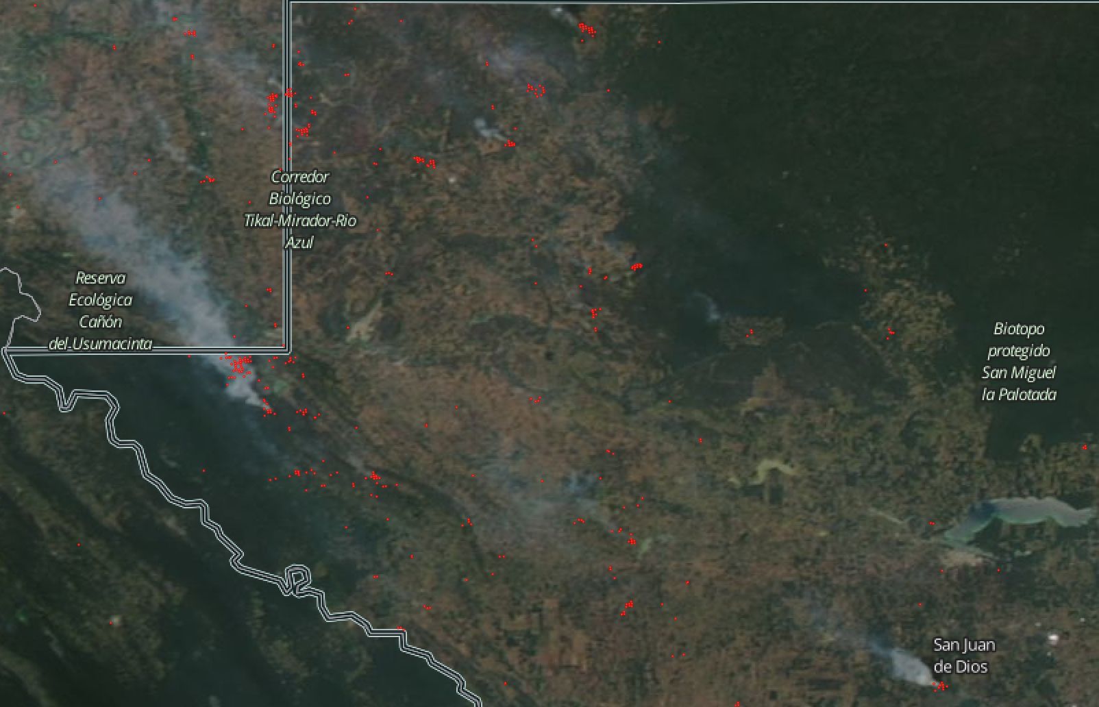 Image showing smoke streaming from wildfires in Guatemala