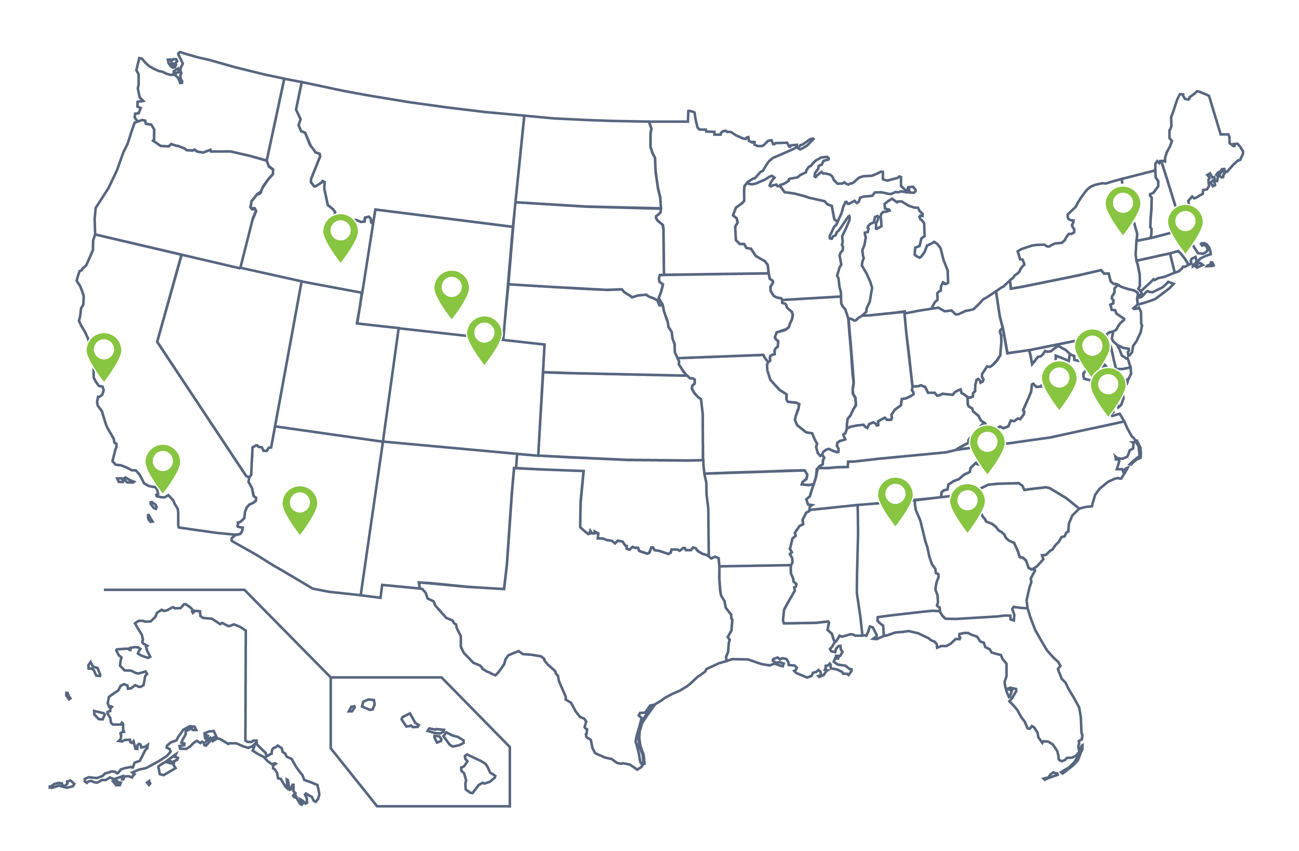 Map of DEVELOP offices across the United States