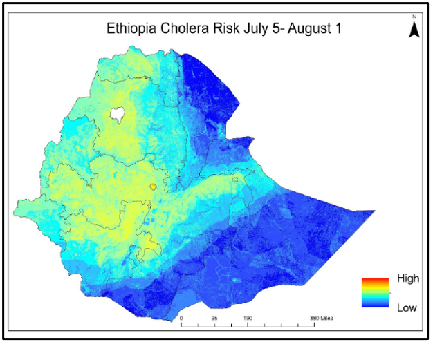 Map of risk of cholera in Ethiopia