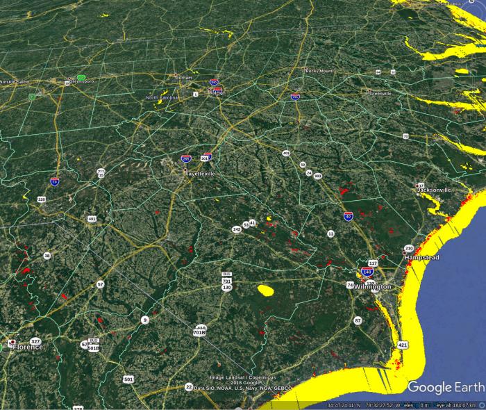Google Earth image of flood detection map
