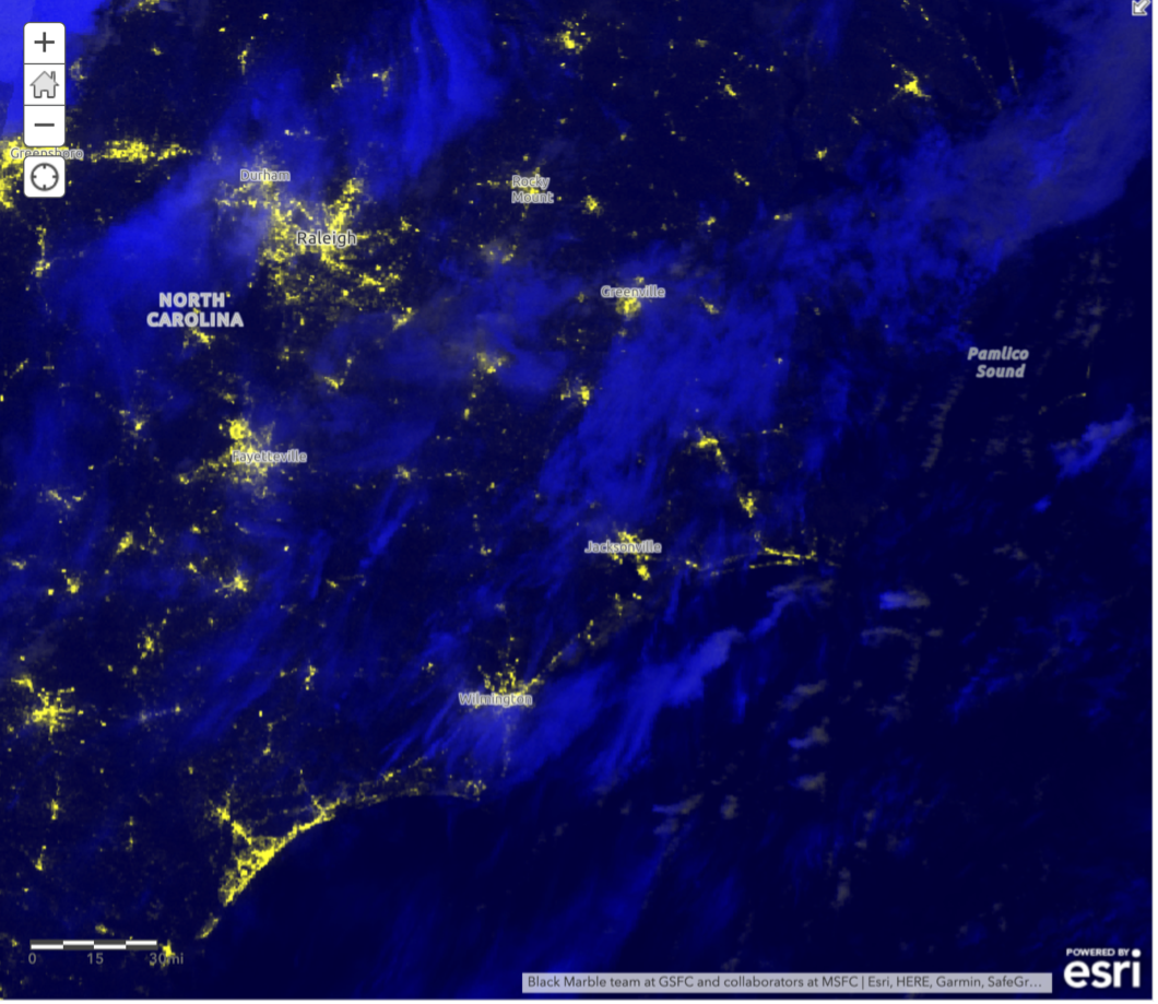 satellite image of lights at night