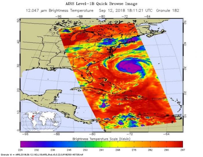 Atmospheric Infrared Sounder (AIRS) image of Hurricane Florence from NASAs Aqua satellite.  
