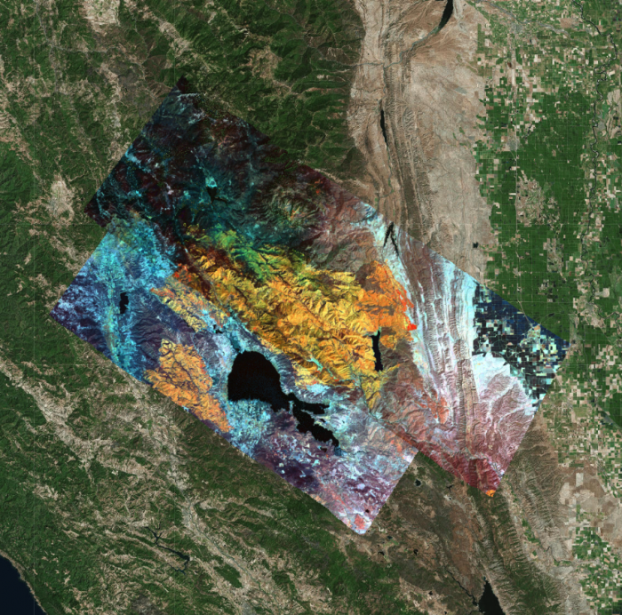 Image of Mendocino Complex fires using False color RGB.