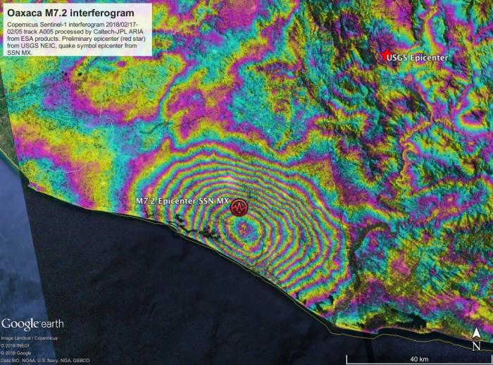 Image of interferogram map of deformation due to M7.2 Oaxaca Earthquake