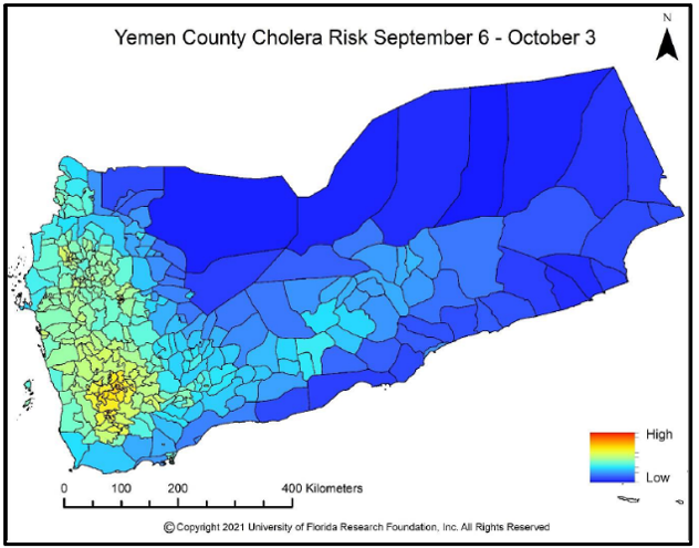 Map of cholera risk in Yemen