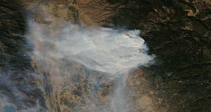 Image of the California Camp Fire from the AQUA satellite's MODIS.