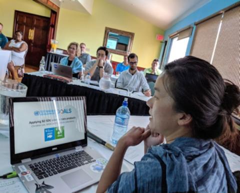 Christine Lee presenting her work in Belize City, Belize, May 2019