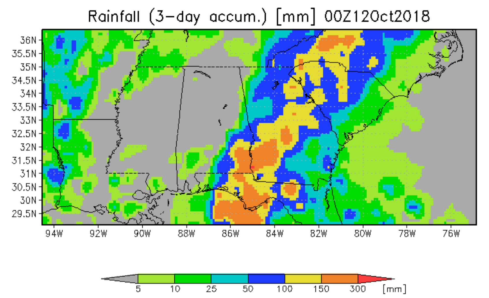 Image of flood and rain intensity forecast for Hurricane