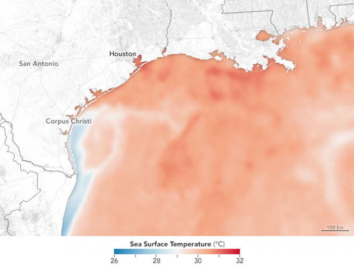Image of sea surface temperature in the Wake of Hurricane Harvey