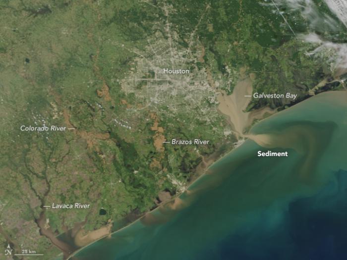 Moderate Resolution Imaging Spectroradiometer (MODIS) on NASA’s Terra satellite captured this image of the Texas coast and the Houston metropolitan area.