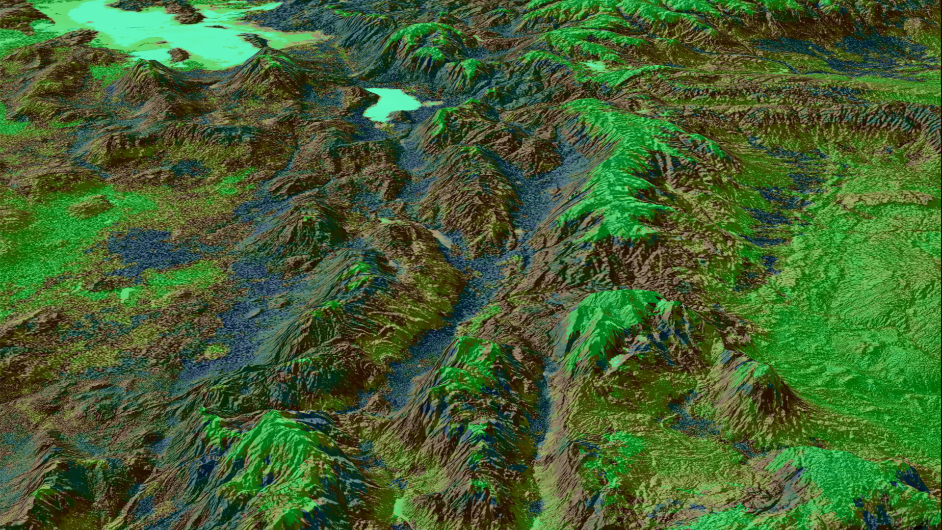 NDVI-processed imagery using data from Suomi-NPP VIIRS on May 1st, 2019 with an overtop of hillshade with vertical exaggeration of 10x. The Uinta National Forest and part of the Manti-La Sal National Forest, located south of the Great Salt Lake, are displayed. Lighter shades of green and blue indicate poor health of vegetation or no vegetation. Shades of brown indicate mildly health vegetation. Shades of dark blue and dark green indicate good to strong health of vegetation. Focusing on areas with bright hues of green as well as terrain, emergency response teams will be aware of potential future fire ignition sites in this area and predict resource allocation.  Keywords: NDVI, eastern Great Basin, VIIRS