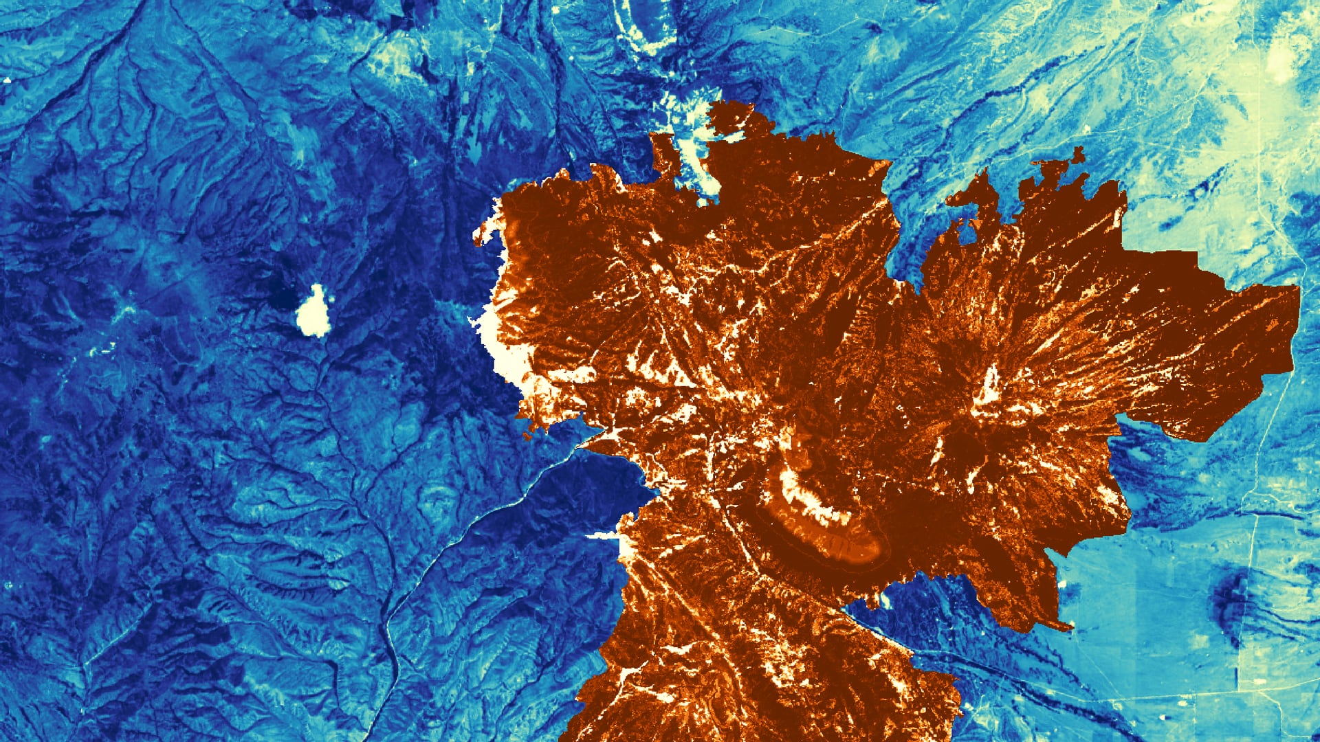 A model-produced feasibility map of aspen regeneration after the Spring Creek wildfire in 2018, (extent shown in red). This was overlaid on an NDVI-composite produced from Landsat 8 OLI Tier 1 surface reflectance (September 2019)(shown in shades of blue) of Trinchera Ranch in Southern Colorado. The model was trained on data from Landsat 8 OLI/TIRS, Sentinel-2 MSI, and SRTM from the Summer of 2017 and 2019 (before and after the fire, respectively). Areas most suitable for aspen regeneration after the disturbance are in yellow.   Keywords: Aspen, Wildfire, NDVI, Random Forest, Spring Creek, La Veta, Colorado, Landsat, Sentinel