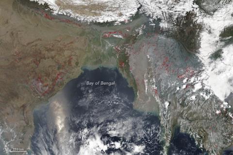 On April 12, 2017, the Visible Infrared Imaging Radiometer Suite (VIIRS) on the Suomi NPP satellite captured this natural-color image of fire and smoke in South and Southeast Asia. https://earthobservatory.nasa.gov/NaturalHazards/view.php?id=90014