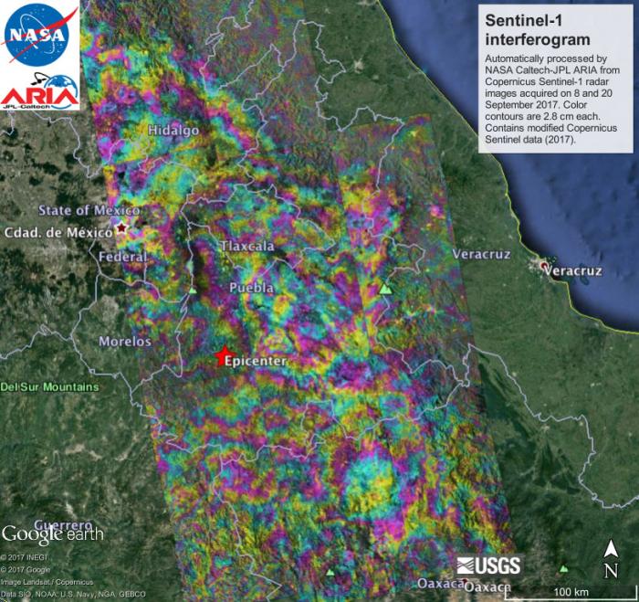image of Sentinel-1 Interferogram for September 2017 Raboso-Puebla Earthquake in Mexico
