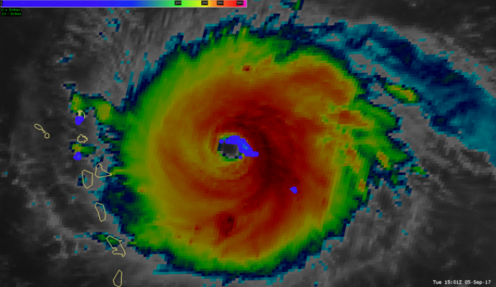 Category 5 Hurricane Irma as observed by the GOES-16 satellite on September 5th, 2017, and processed by SPoRT.