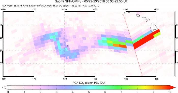 OMPS sulfur dioxide map of Kilauea eruption
