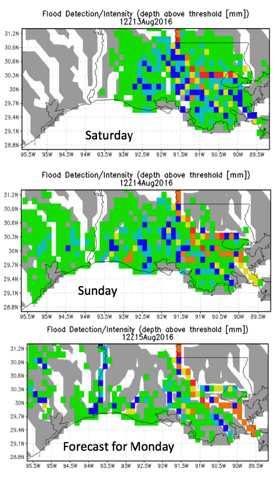 GFMS flood detection / intensity for Sunday to Monday 