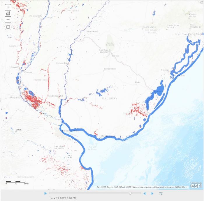 Map showing flooding in Uruguay
