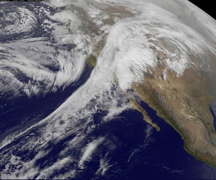 Image of the storm system affecting the U.S. Pacific Coast from NOAA's GOES-West satellite on Jan. 9, 2017 at 8:35 a.m. EST (1345 UTC).