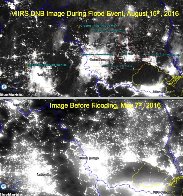 VIIRS DNB image during flood and before flooding 