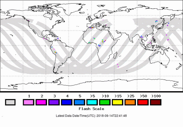 World map image of LIS Lightning Measurements from the ISS.