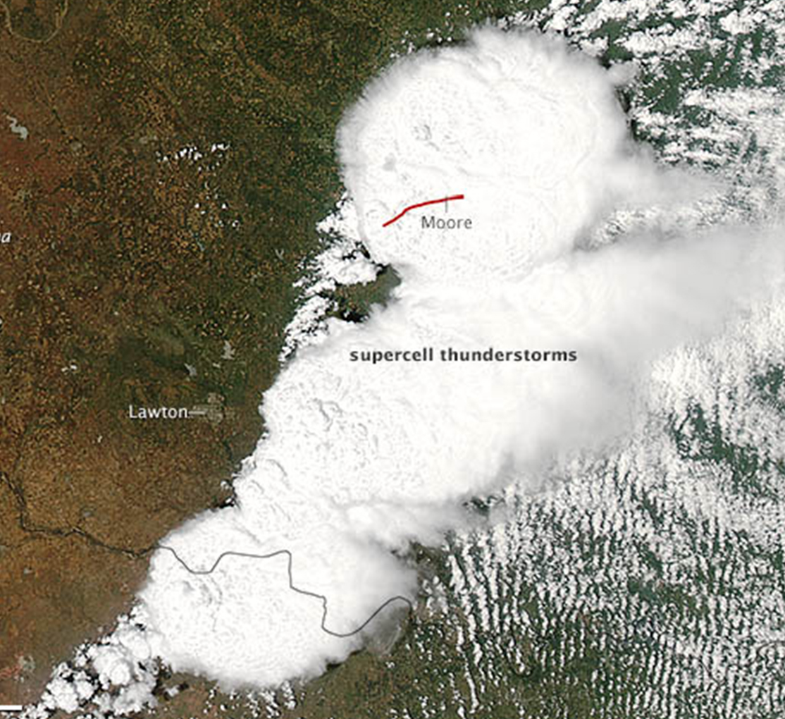 NASA's Aqua satellite captured this supercell thunderstorm in central Oklahoma from May 20, 2013
